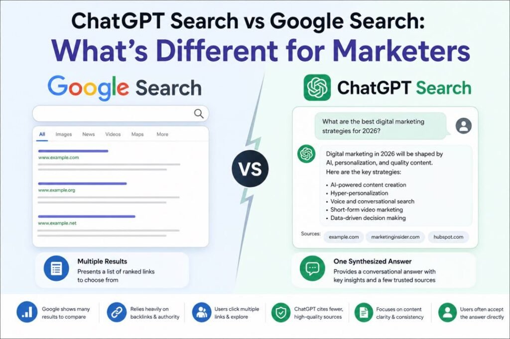 chatgpt search vs google search marketers